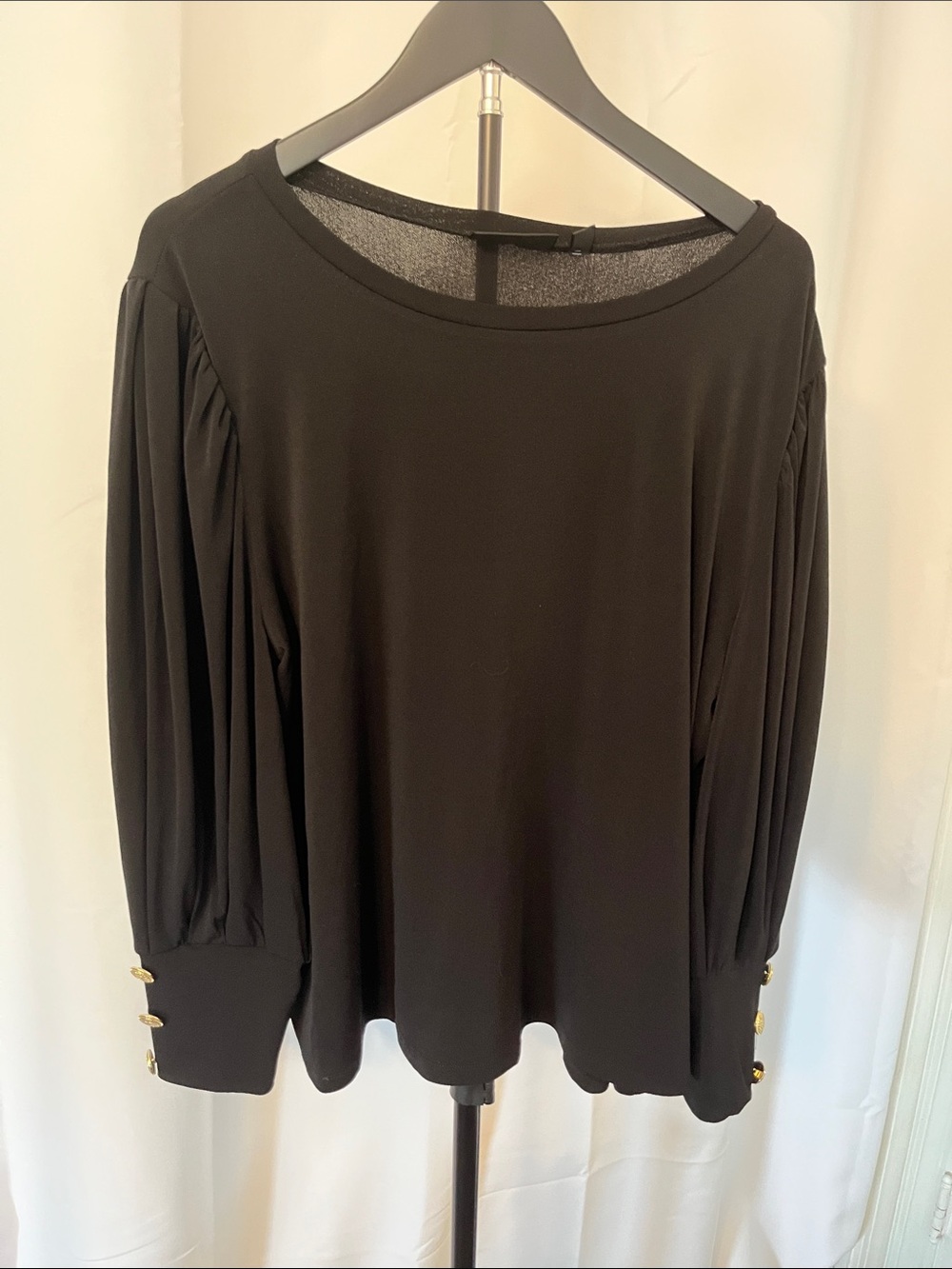 Elegant Black Long Sleeve Blouse with Gold Button Cuffs